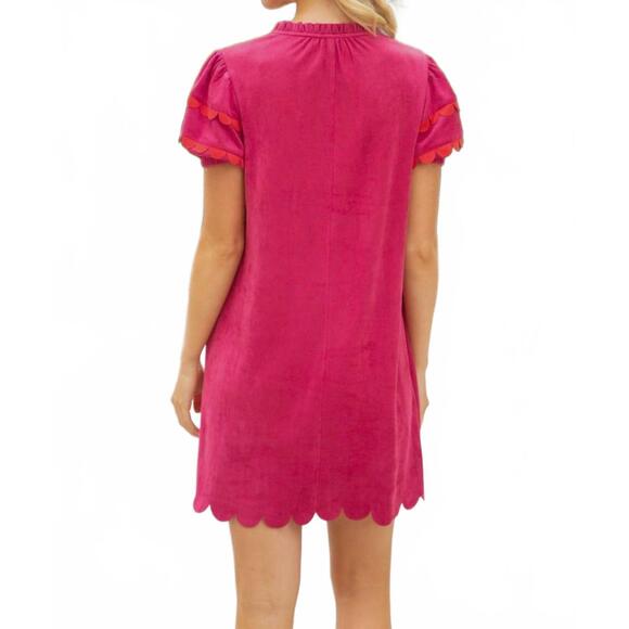 NEW VOY scallop detailed suede dress in wine/orange - Picture 3 of 6